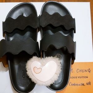 Chloe Lauren scallop two band slides sandals 38